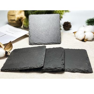 China Sustainable Shape 10cm Natural Black Square Slate Coasters For Drinks for sale