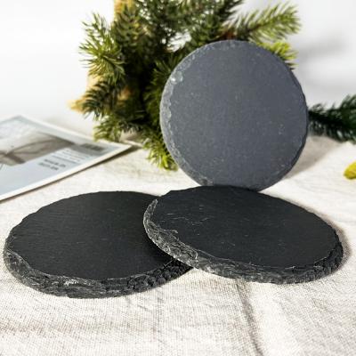 China Natural Rubber Beer Feet Round Slate Stone Sublimation Blanks Coaster 10cm In Viable Wholesale Whiskey Blank for sale