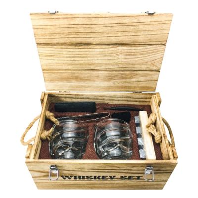 China Best Viable 2021 Bar Accessories Gift Set For Man Father's Day Gift Set Whiskey Stone Gift Set With Wooden Box And Natural Rocks for sale