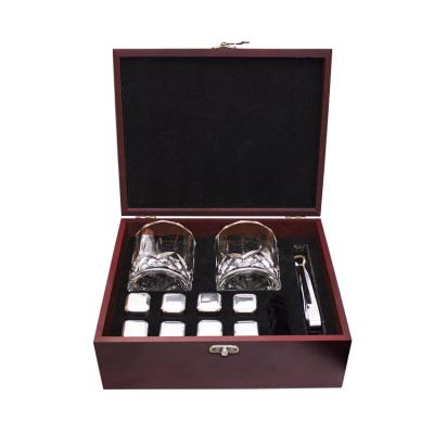 China Viable most popular whiskey stone set and stainless steel ice cube and ice cube set and glass with wooden box set for sale