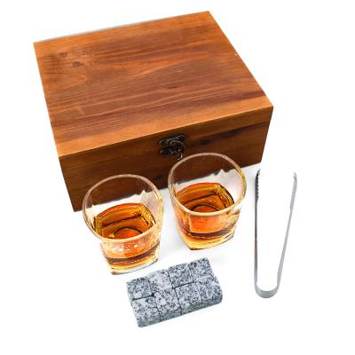 China Sustainable whiskey stones box set with cycle shape stone and iceberg glass cup for sale