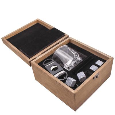 China 4 PCS Viable Different Whiskey Choice 4 Stone Ice Cube With A Cigar Knife In Wooden Box for sale