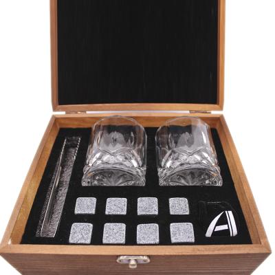 China Customized Viable Whiskey Bullet Stone Rocks Whiskey Stones Gift Set With Velvet Bag And Wooden Box for sale