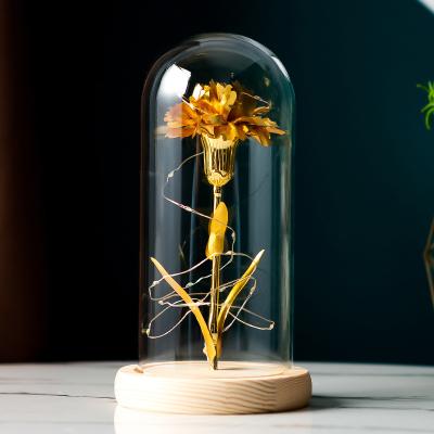 China Amazon Mother's Day Sale Mother's Day Flowers Carnation Flowers Best Lasting Gifts 2022 New Artificial With Led Glass Cover Gold Foil for sale