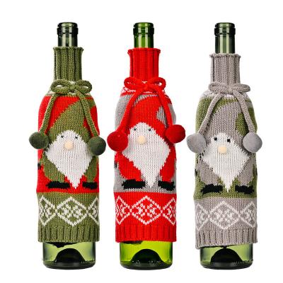 China 2021 Recyclable New Christmas Wine Bottle Cover Knitted Wine Bag Christmas Wine Covers For Home Table Christmas Decoration Navidad Supplies for sale