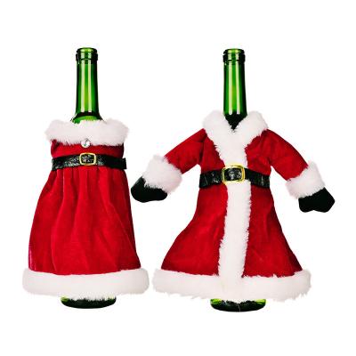 China 2021 Recyclable Christmas Wine Bottle Cover Velvet Christmas Wine Covers Skirt Dress Christmas Red Wine Bottle Set For Home Decor Navidad for sale