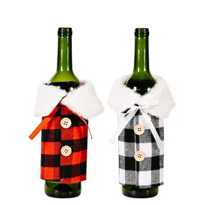 China 2021 Recyclable Christmas Wine Covers Classic Christmas Wine Bottle Cover Plaid Wine Bag Red Black Christmas Navidad Christmas for sale