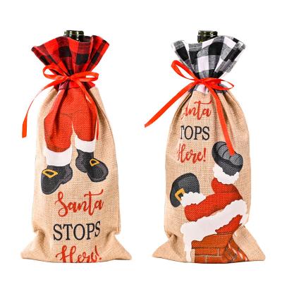 China 2021 Recyclable New Wine Bag Christmas For Christmas Wine Bottle Cover Table Decoration Christmas Gifts Christmas Decoration Wine Covers Navidad for sale