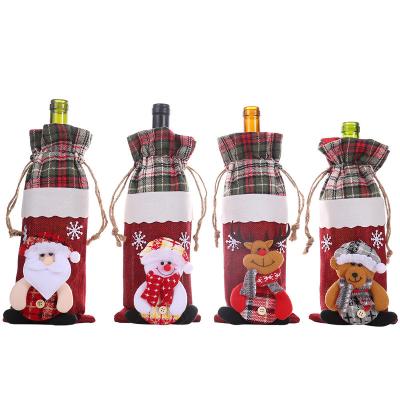 China 2021 Santa For Gifts Merry Christmas Decoration Canvas Supplies Bear Elks Snowman Xmas Wine Bag Christmas Recyclable Wine Cover Navidad for sale