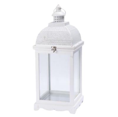 China Home Decor Set of 3 Traditional White Brown Wood Lantern with Iron Grids for sale