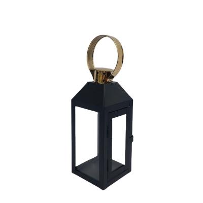 China Home Decoration Gold Lantern Candle Holder Metal Glass Home Decoration for sale