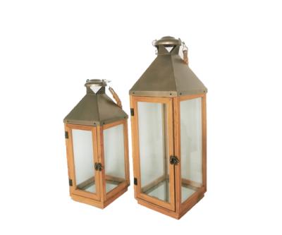 China Cheap Garden Hanging Hurricane Lantern Home Decoration Set of 2 Brown Champagne for Outdoor Decorative for sale