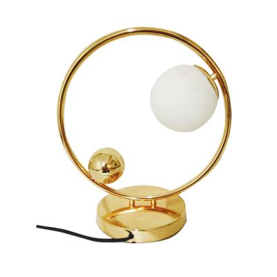 China Contemporary Modern Desk Lighting Round Ring Shape White Glass Ball Gold Table Lamps For Hotel Home Restaurant for sale