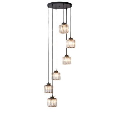 China Crystal Glass Chandelier Modern Black Metal Staircase Decorative Lighting Pendant Lights for Hotel Home Bar for sale