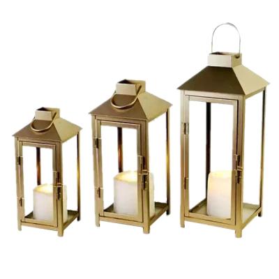 China Graceful Metal Home Decor Set of 3 Gold Home Decor Candle Lanterns for Centerpiece Wedding Decoration for sale