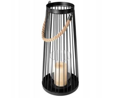 China Home Decoration Simple Birdcage Shape Candle Holder Black Garden Metal Decorative Lanterns for sale