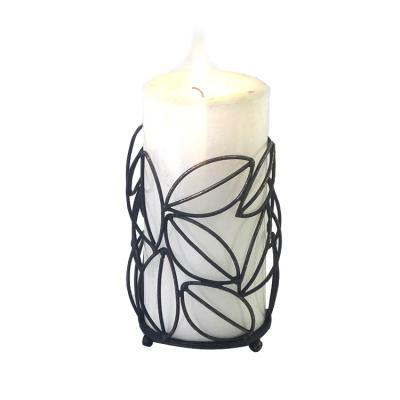 China Home Decoration Natural Leaves Design Black Round Metal Wire Home Wedding Candle Holders for sale