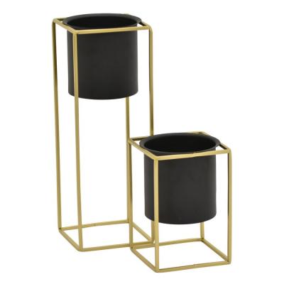 China CLASSIC 2 Set Modern Decorative Cheap Outdoor Indoor Planter Stand Gold Black Metal Flower Pots for sale