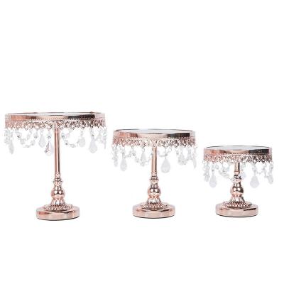 China WEDDING Set of 3 Blush Rose Gold Round Metal Cake Stand with Mirror Top for Wedding Party Decoration for sale