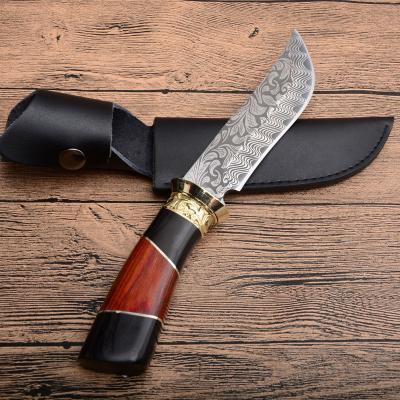 China Wood Steel Handle Color PEGASI D2 Carbon Steel Laser Damascus Hunting Knife Outdoor High Hardness Forging Straight Blade Gift Knife Wholesale for sale