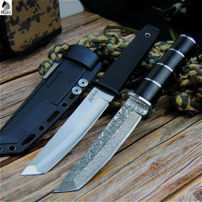 China PEGASI 440c Carbon Steel ABS Black Handle Damascus Knife Survival Hunting Knife Steel Outdoor Straight Camping Knife for sale