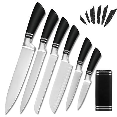 China ZEMEN Universal Chef Knives 7pcs Suitable for Meat, Fish, Vegetable, Fruit Sharp Stainless Steel Extra Non-slip Handle with Knives Holder for sale