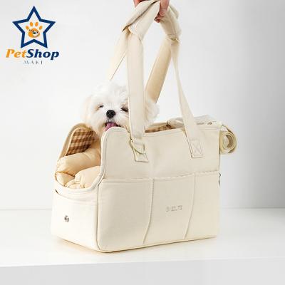 China Custom Fashionable Multifunctional Light Weight Korea Canvas Pet Cat Dog Carrier Tote Travel Comfortable Breathable Luxury Bag For Dog for sale