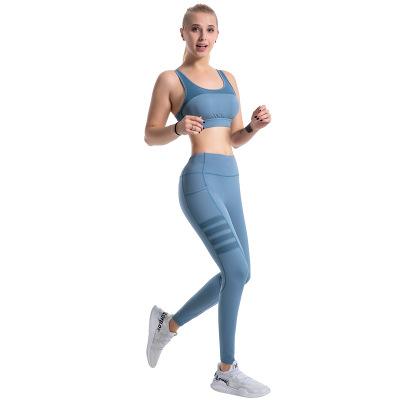 China 2021 breathable European and American yoga mesh suit ladies gym breathable running pants two-piece set for sale