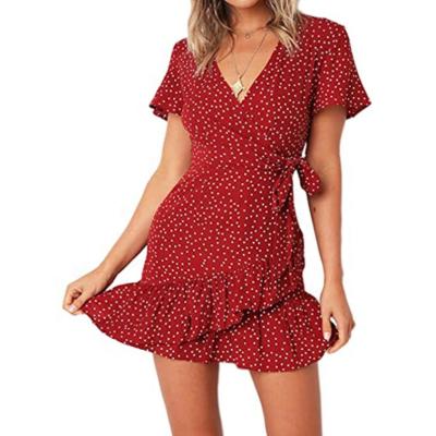 China Wholesale Print Breathable Short V-Neck Women Summer Girls Casual Floral Short Dresses for sale