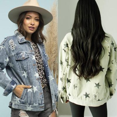 China Breathable Womens Denim Jacket Ripped Star Loose Jackets Womens Coats for sale