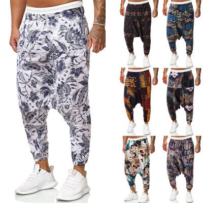 China New Chinese style breathable cotton and canvas men's pants fashion low crotch hip hop pants plus size pants for sale