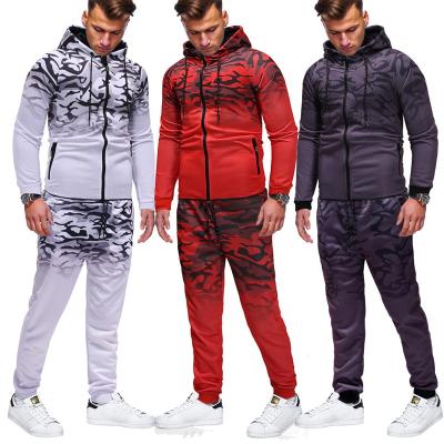 China 2021 Autumn fashion QUICK DRY hoodie set hop casual hip zipper men's 3D print gradient sweater sports pants two-piece set for sale