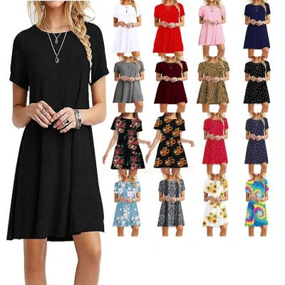 China Women's Breathable Casual Simple Simple T-shirt Loose Dress Ladies Sleeve Long Swing Pleated Loose Casual Dress for sale