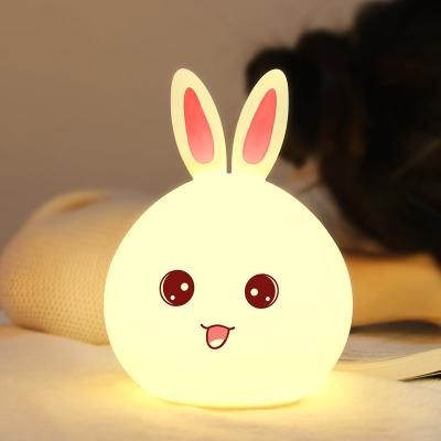 China Cute Led Night Light Keepwinled 5V Rechargeable Remote Control Bedroom Rabbit Silicone Lamp USB Charging LED Night Tap Light for sale