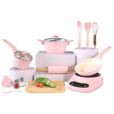 China Kitchen cooking toy 15 pieces kids real cooking and baking set mini kitchen toys for girls children miniature cooking set for real cooking for sale