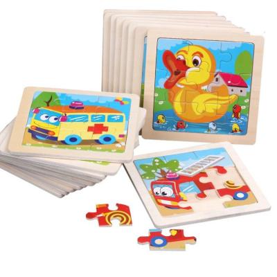 China Cartoon Toy Wholesale Early Education cartoon Animal traffic tool Cognitive panelization 9 slice wooden Children's Jigsaw puzzle Toy for sale