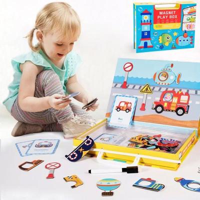 China Cartoon Toy New arrival four theme interesting wooden magnetic puzzle game 3D puzzle educational game box toy set for sale