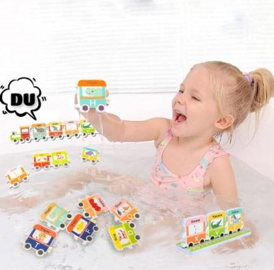 China Water Pistol Hot sell Cartoon EVA foam stickers Bath Toy alphabet train shape bathtub toy baby bath toy for kids boys girls Activity for sale