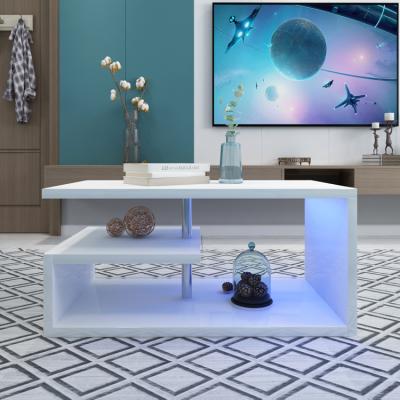 China Modern Home High Gloss White Light Living Room LED Coffee Table Side End Table for sale