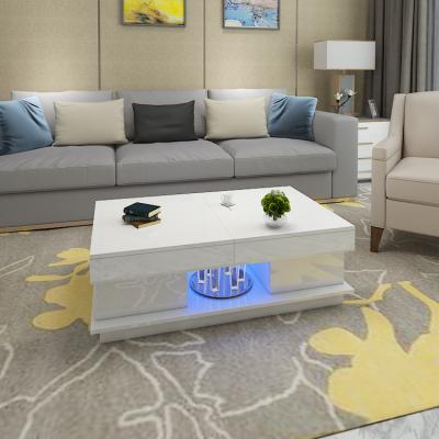 China Modern minimalist high gloss extendable coffee table on 2 floors, with sliding lockers, coffee table for living room for sale