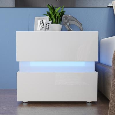 China Modern Minimalist RGB Light Bedside Table Storage Cabinet with Two Sliding Storage Drawers and Remote Control Colorful RGB Lights for sale