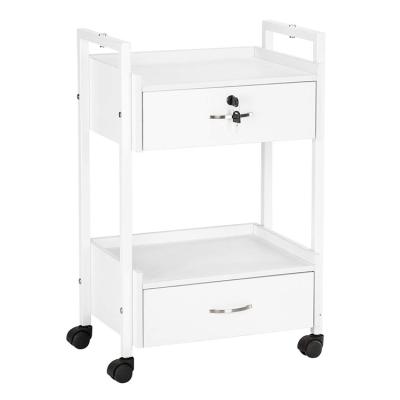 China White Wood Metal Beauty SPA Salon Trolley Modern Lockable Double Frame Drawer Other Salon Furniture for sale