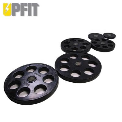 China Best Selling Durable Black Rubber Weightlifting 7 Hole Bumper Plate For Gym Training for sale