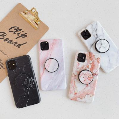 China Shockproof For iPhone 11 12 Case Marble IMD Fashion Grip Stand Soft TPU Phone Case For Iphone 11 12 pro Max Back Cover for sale