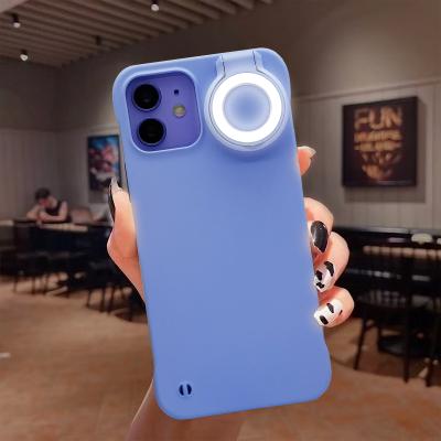 China Shockproof For iPhone 12 Pro Max Hard PC Circle Light Up Mobile Phone Cover Led Fill Selfie Light Phone Case With Flash Ring Light for sale