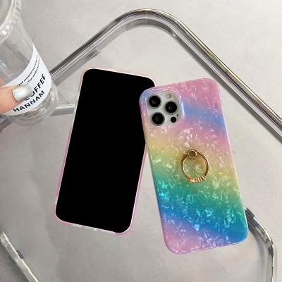 China 360 Rotation Ring Holder Kickstand Mobile Phone Cover IMD Gradient Color TPU Shockproof Phone Case For iPhone 12 for sale