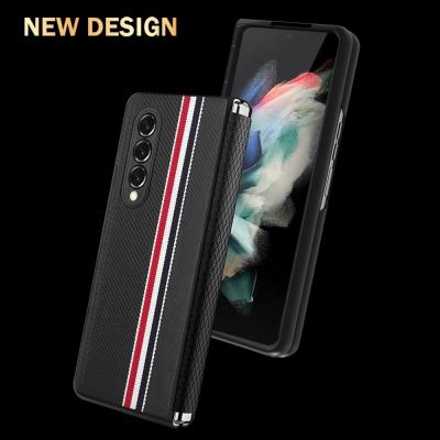 China Shockproof Design Carbon Fiber Business PU Leather Cell Phone Plastic Case For Samsung Z Fold 3 2 5G Anti-fall Back Cover for sale