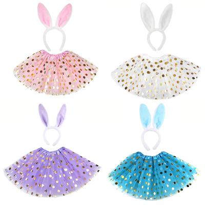 China Child Girls Tutu Set CM029 Carnival Festival Dress Set Bunny Ears Headband and Dot Printing Tutu Skirt for Princess Party Costume for sale