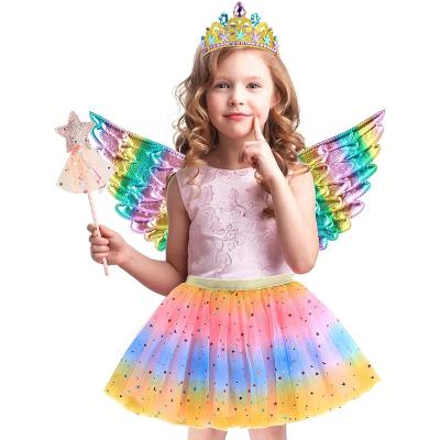 China CM026 Eco-Friendly Princess Rainbow Theme Party Dress Up Fairy Accessory Wing Crown Headband Wand Girls Tulle Tutu Skirt For Birthday Party for sale