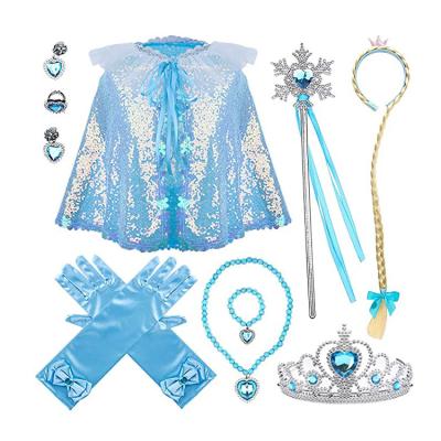 China CM023 Eco-Friendly Headband Bowtie Gloves Jewelry Set Princess Sequin Cape Coat Wigs Dress Up Accessories for Girls Birthday Party Costume for sale